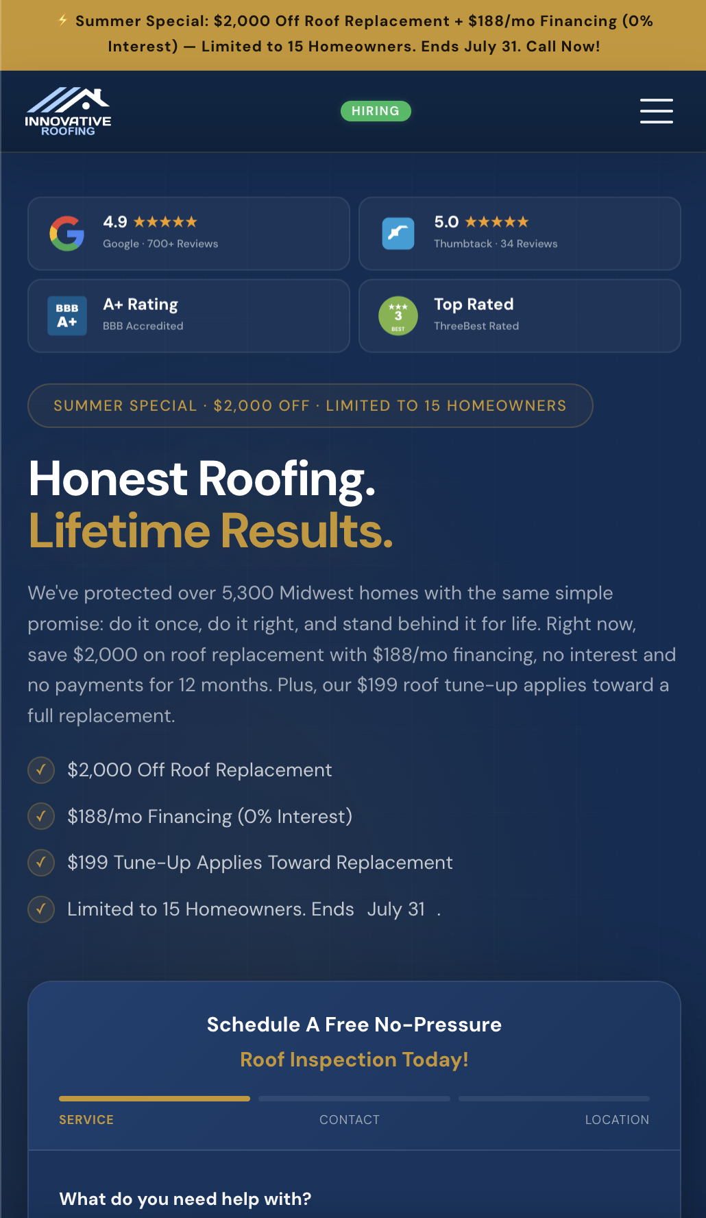 Innovative Roofing website built by Salty's Media