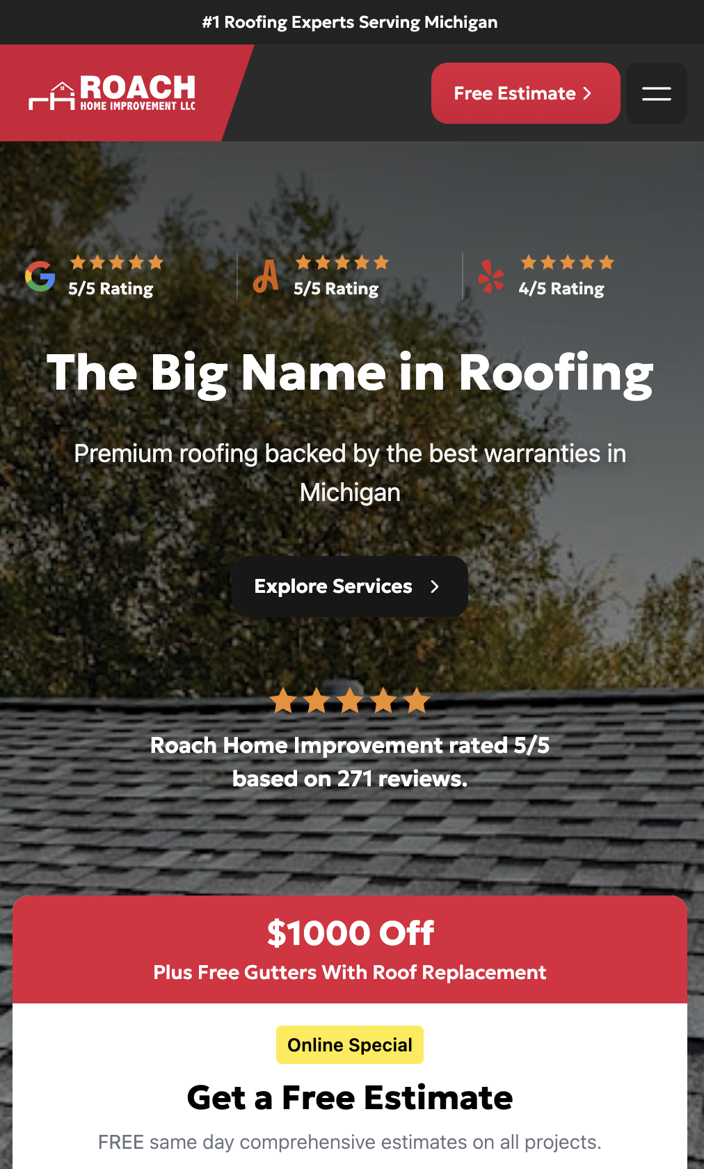 Roach Home Improvement website built by Salty's Media